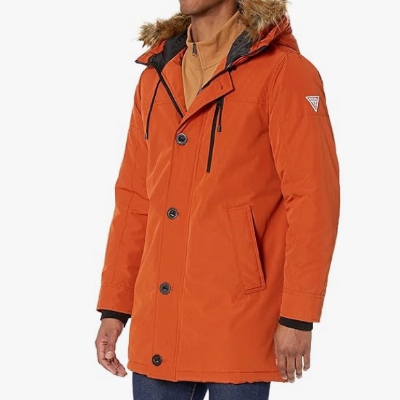 GUESS Men's Heavyweight Hooded Parka Jacket With Removable Faux Fur Trim - Picture 1 of 2
